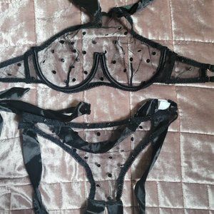 Black Lace Polka Dot Bra and Panty Set